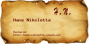 Hans Nikoletta névjegykártya